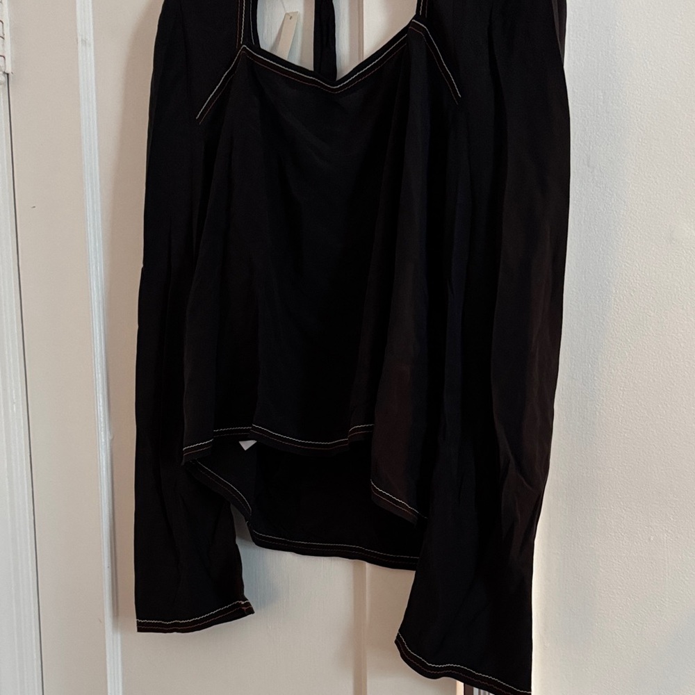 Madewell silk Chic Black Women's Blouse xl back tie bell sleeve low back NWT - Picture 2 of 7